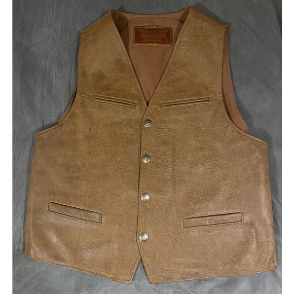 Coronado Leather Mens Vest 48Tall Cut Bison Concealed Carry Pockets Nickel snaps - Picture 1 of 16